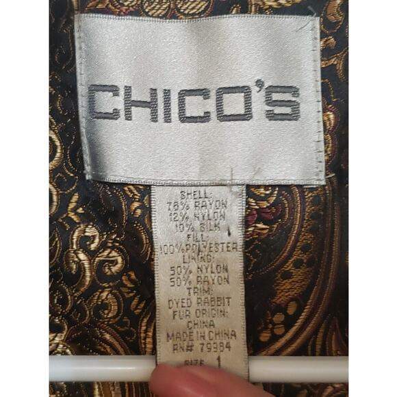 Chico's Vintage Velvet Paisley Vest Fur Trim Size 1/M Reversible Bohemian - Picture 7 of 10